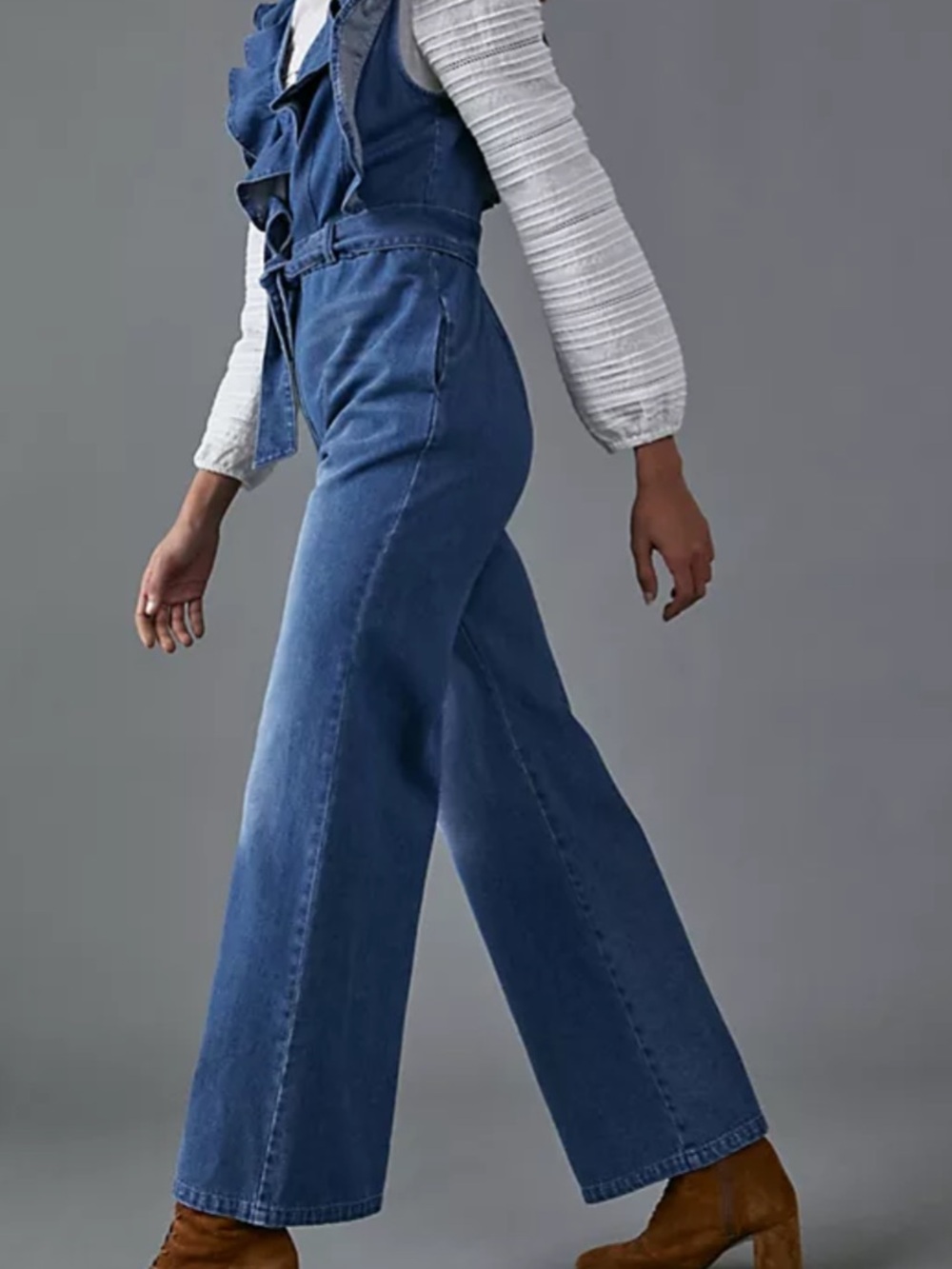 Mare Mare X Anthropologie Denim Ruffle Jumpsuit